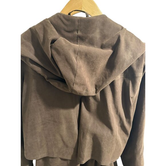 ✌️ 2/$40 ✌️ Chocolate Brown Soft Hooded 4 Button Front Trenchcoat Petite Medium - Picture 6 of 7